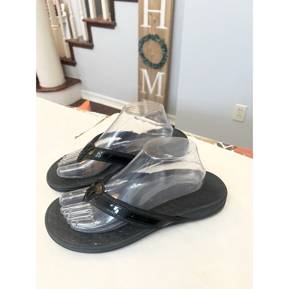 Vionic Orthaheel Tide II Women’s US 9 Patent Leather Flip Flops Sandals Black - Picture 2 of 9